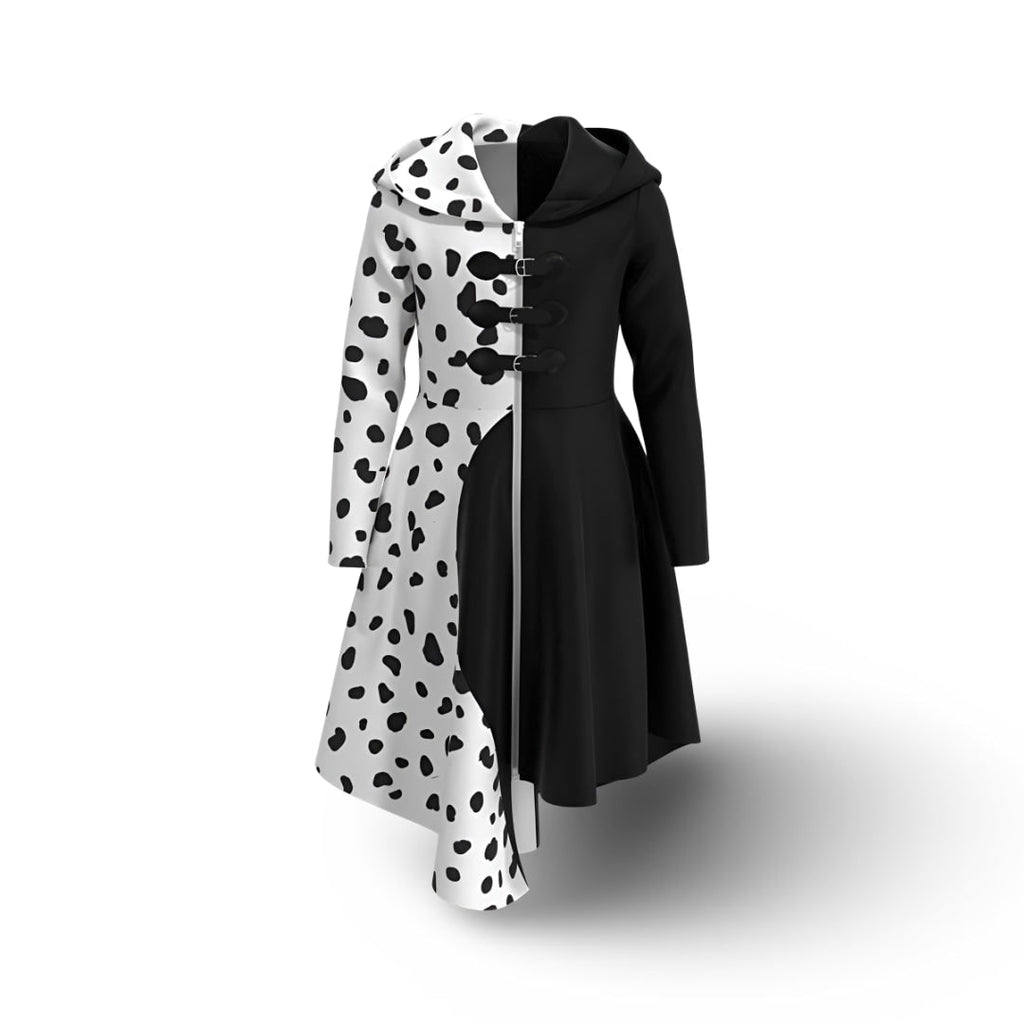 Halloween Cruella Costume Dress with Spotted Cape Hood and Dalmatian Print for Party Cosplay - Image 2