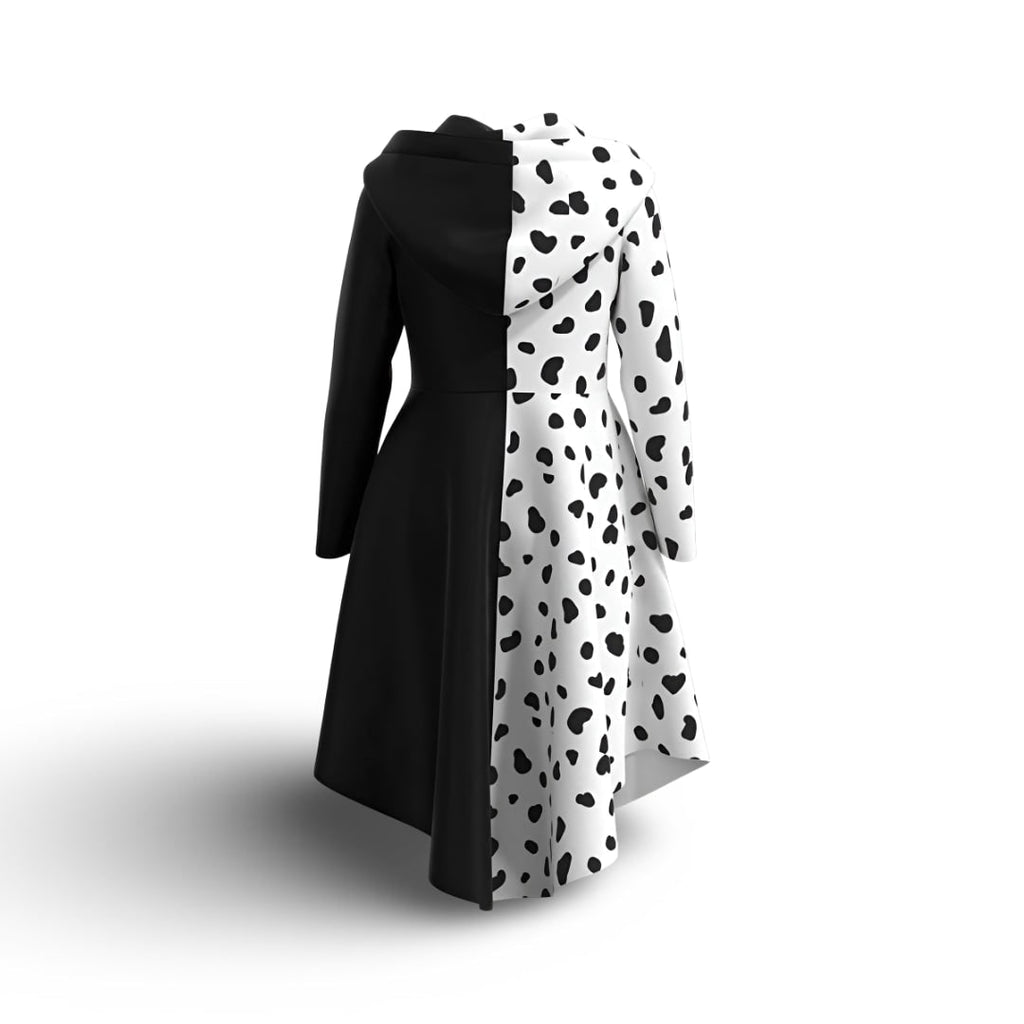 Halloween Cruella Costume Dress with Spotted Cape Hood and Dalmatian Print for Party Cosplay - Image 3