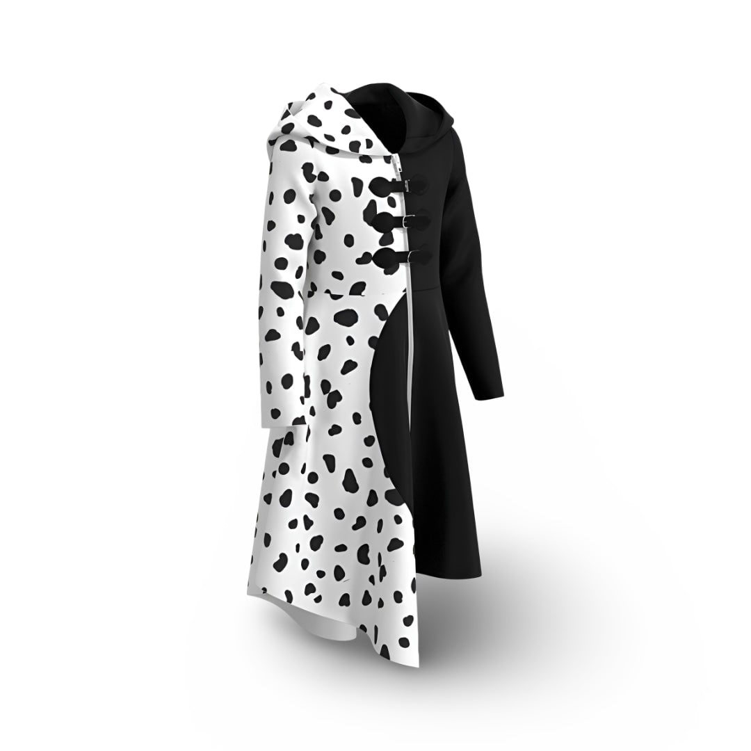 Halloween Cruella Costume Dress with Spotted Cape Hood and Dalmatian Print for Party Cosplay - Image 4