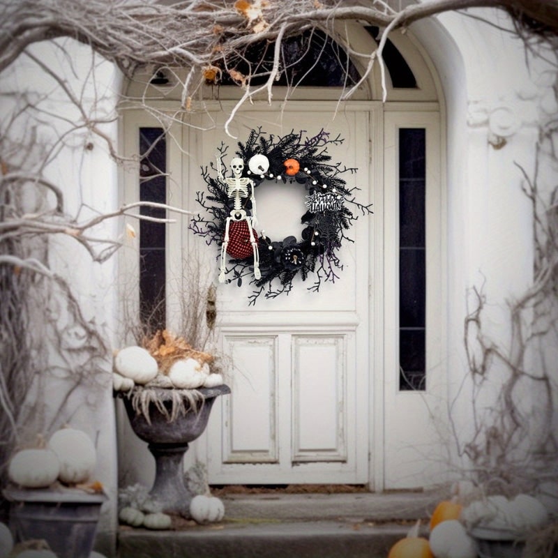Halloween Door Wreath with Skeleton and Pumpkins for Party Decoration Jack O Lantern - Image 4