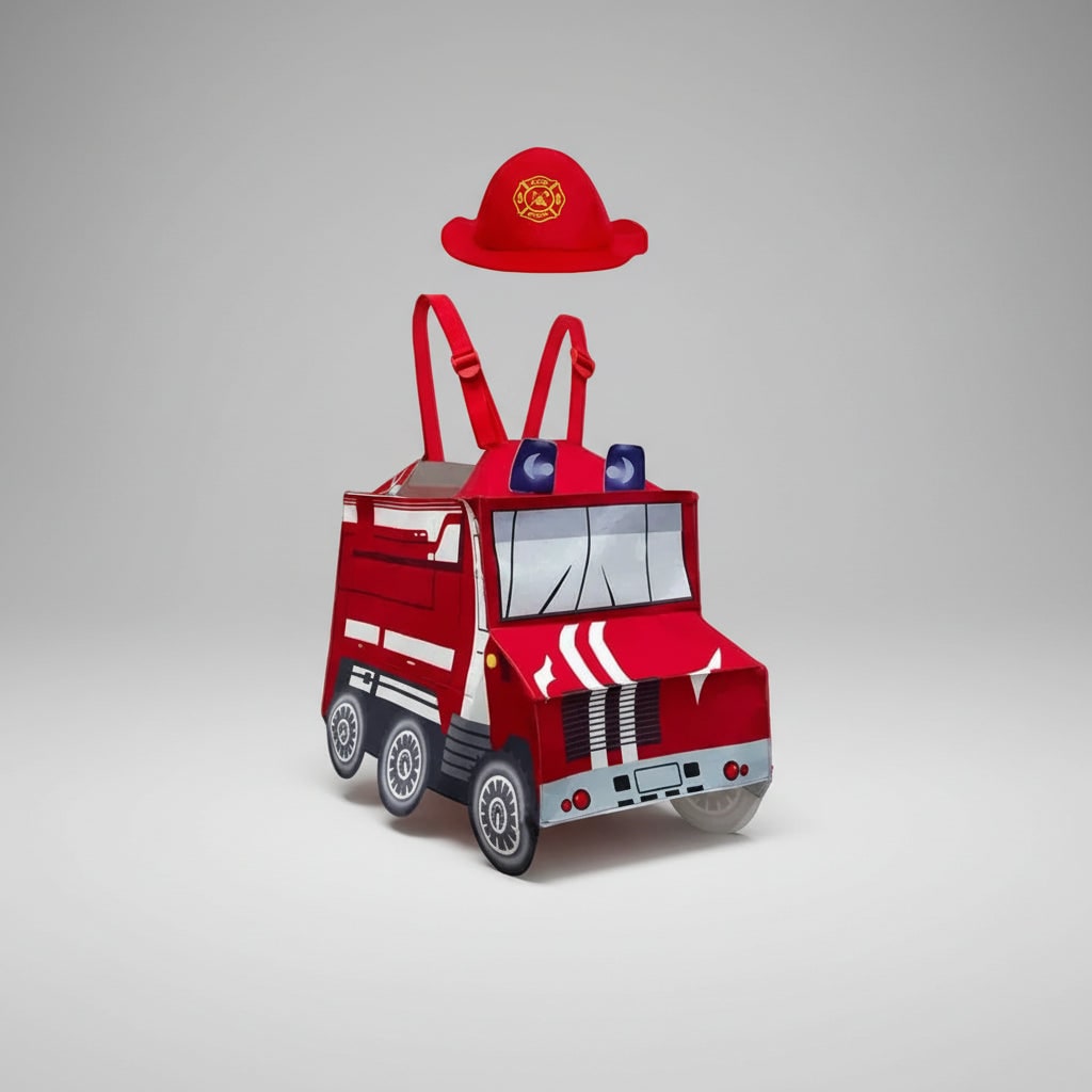 Halloween Firefighter Costume Outfit with Reflective Stripes and Fire Truck Design - Image 2