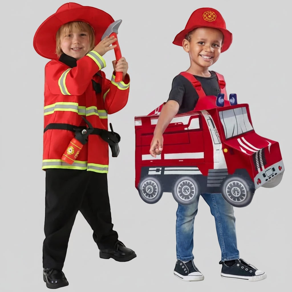 Halloween Firefighter Costume Outfit with Reflective Stripes and Fire Truck Design - Image 5