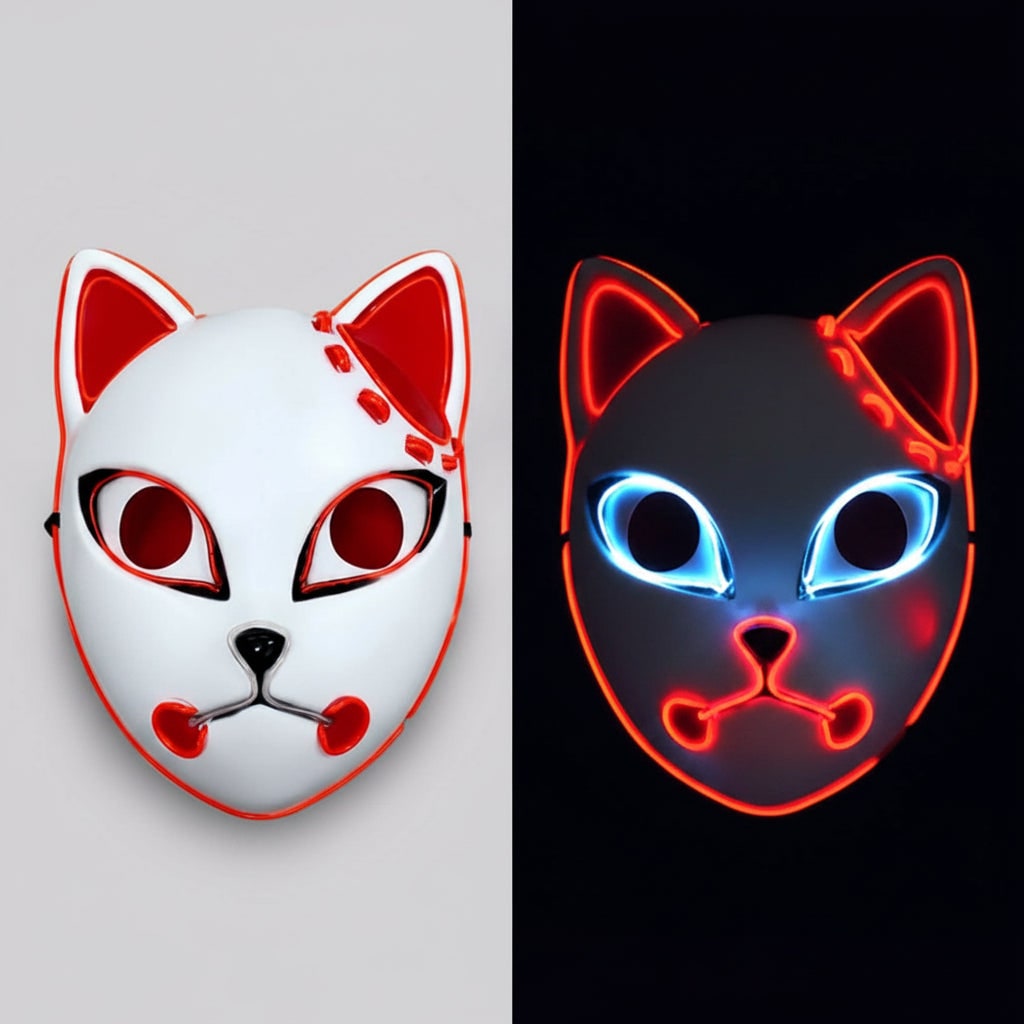 Halloween Fox Mask Cosplay Anime Costume with LED Light and El Wire Glowing Eyes - Image 1