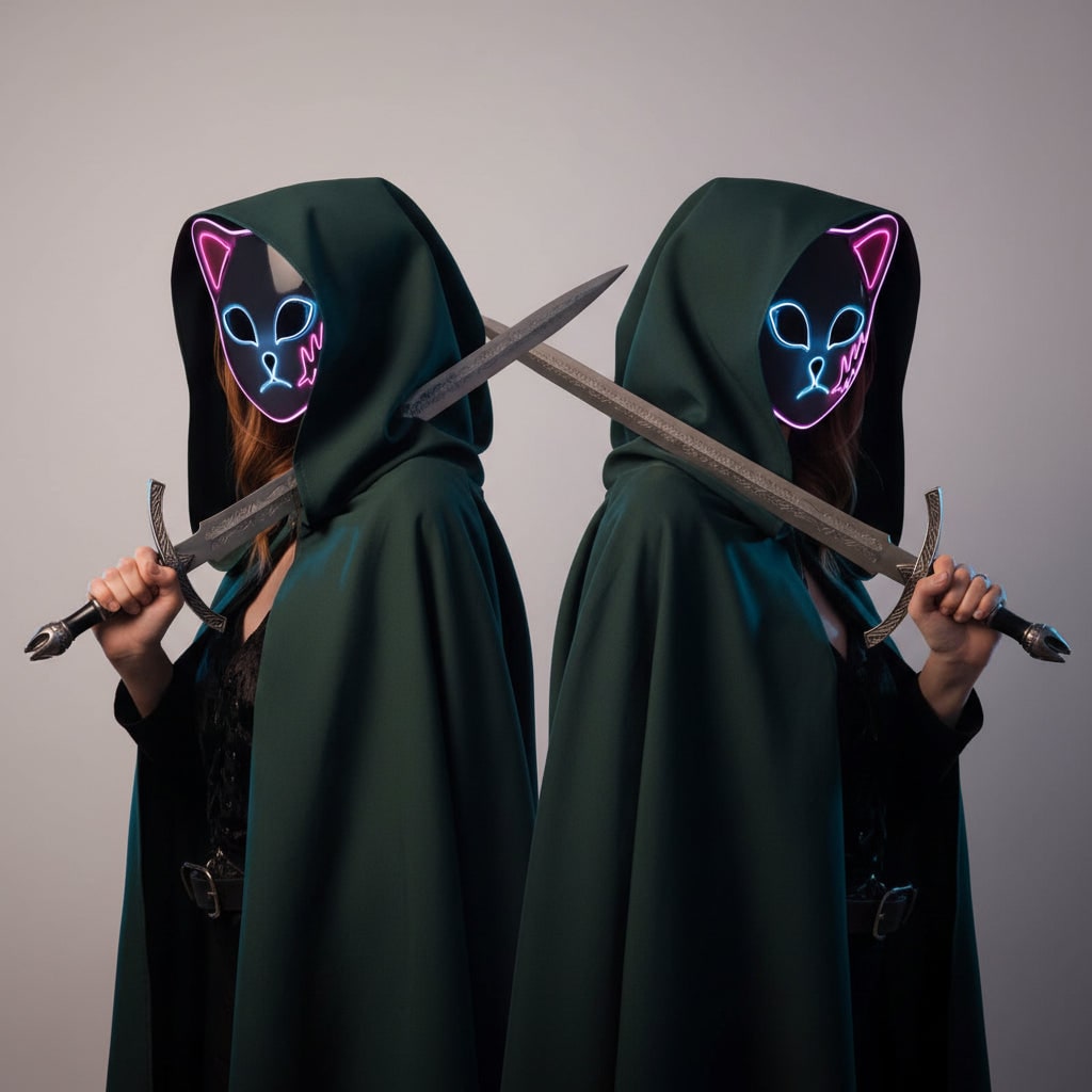 Halloween Fox Mask Cosplay Anime Costume with LED Light and El Wire Glowing Eyes - Image 11