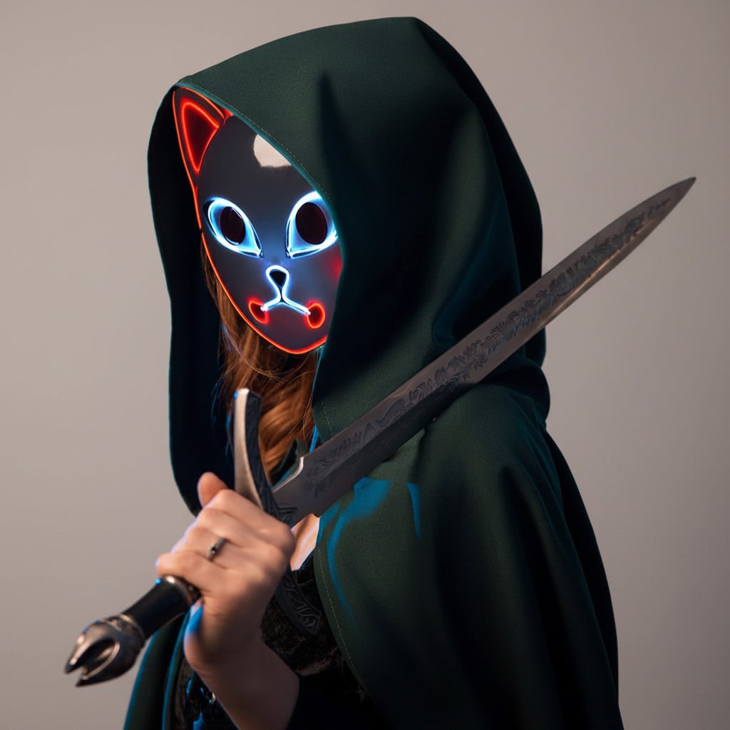 Halloween Fox Mask Cosplay Anime Costume with LED Light and El Wire Glowing Eyes - Image 12