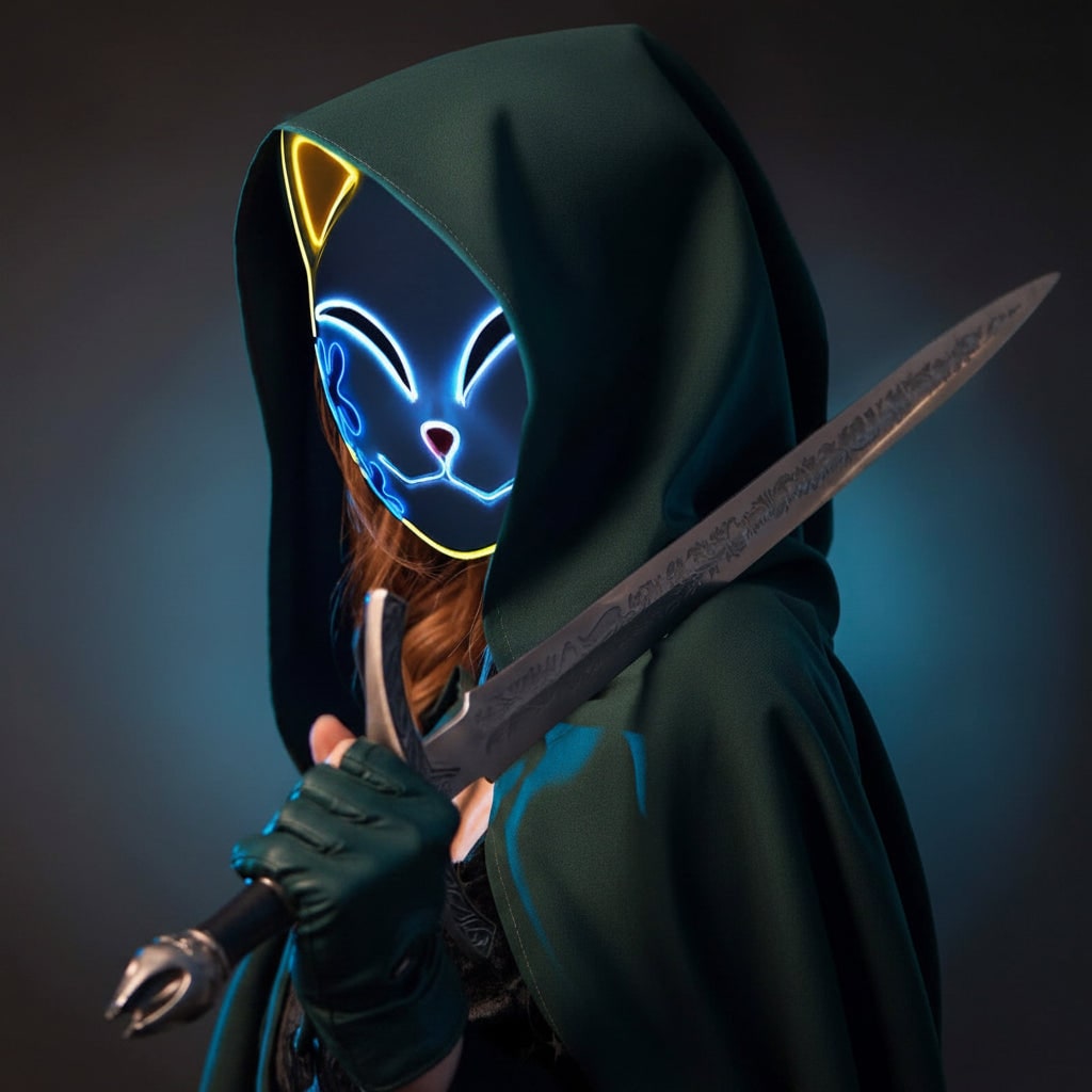 Halloween Fox Mask Cosplay Anime Costume with LED Light and El Wire Glowing Eyes - Image 13