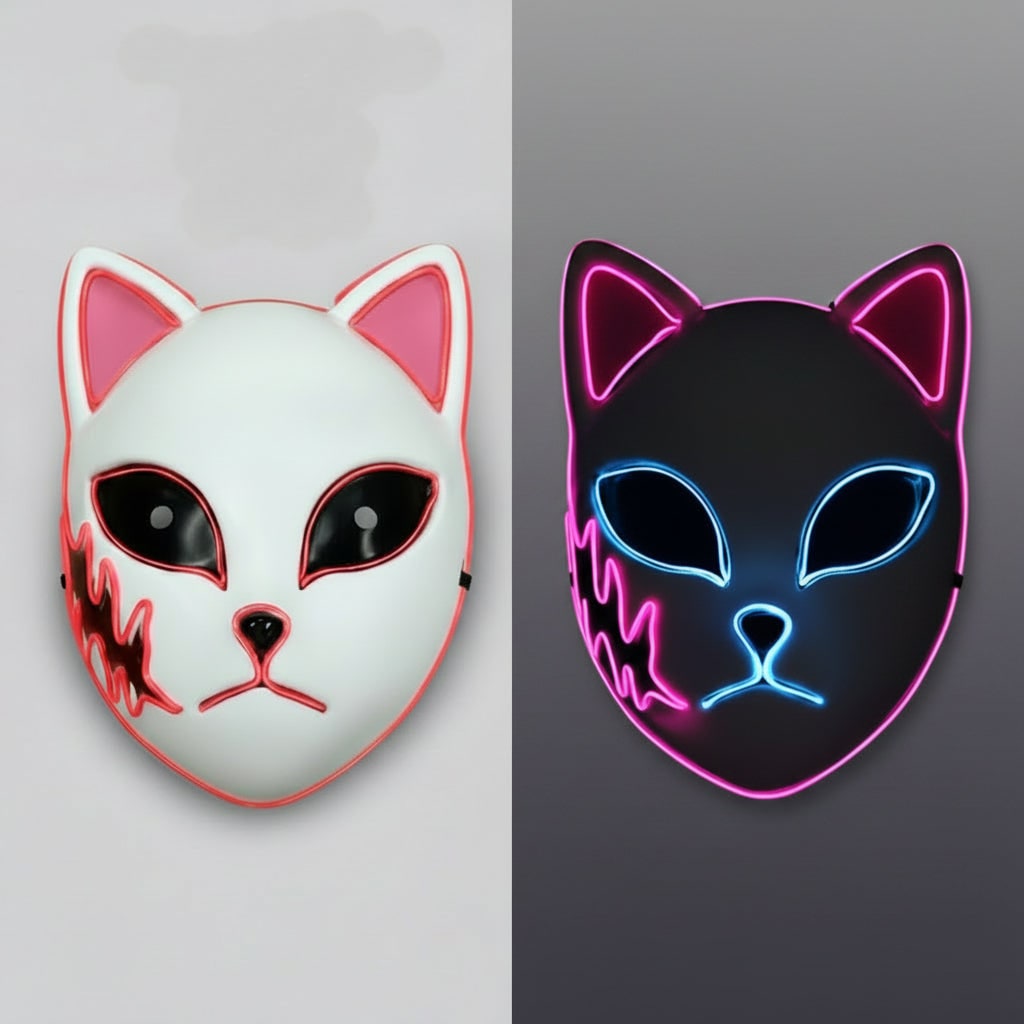 Halloween Fox Mask Cosplay Anime Costume with LED Light and El Wire Glowing Eyes - Image 2