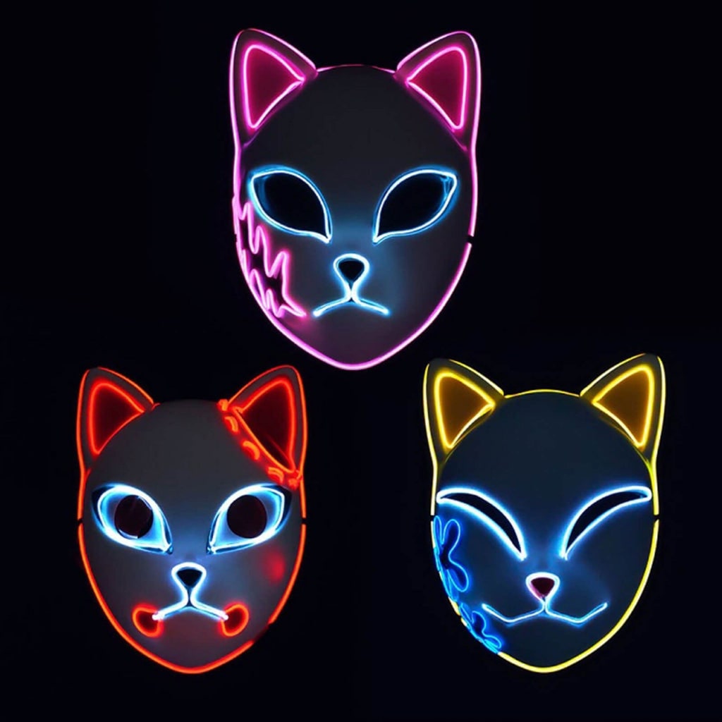 Halloween Fox Mask Cosplay Anime Costume with LED Light and El Wire Glowing Eyes - Image 4