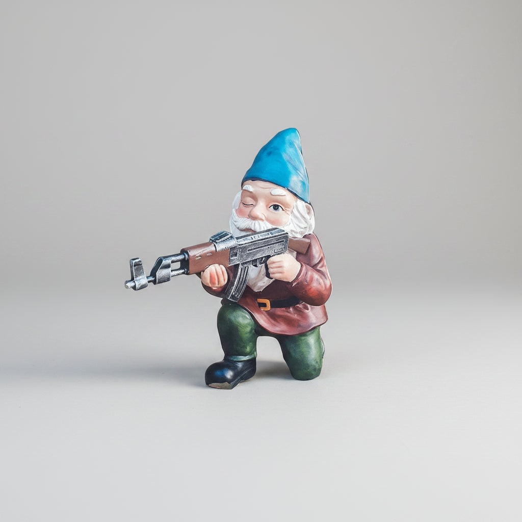 Halloween Funny Garden Gnome and Lawn Yard Decoration with Assault Rifle Black - Image 1