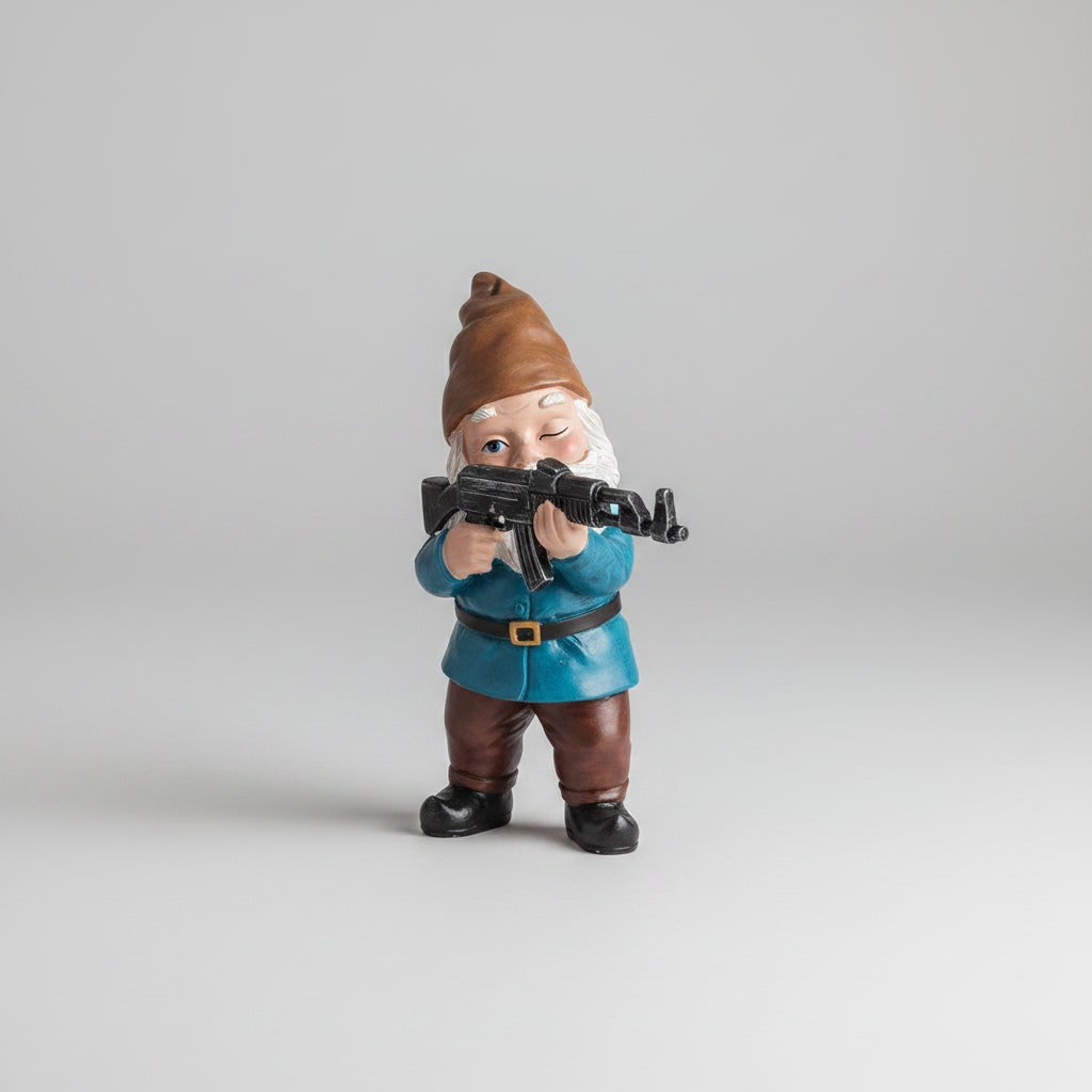 Halloween Funny Garden Gnome and Lawn Yard Decoration with Assault Rifle Black - Image 2