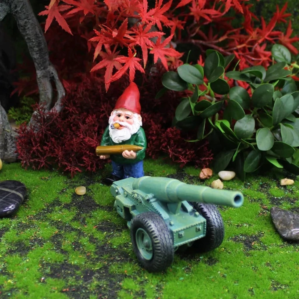 Halloween Garden Gnome Figurine and Cannon Resin Statue Set with Funny Smoking Design - Image 3