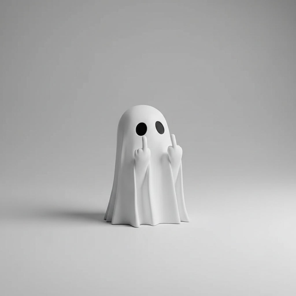 Halloween Ghost Decor Figurine with Middle Finger Gesture Tabletop Statue Face Pumpkin Carve - Image 1