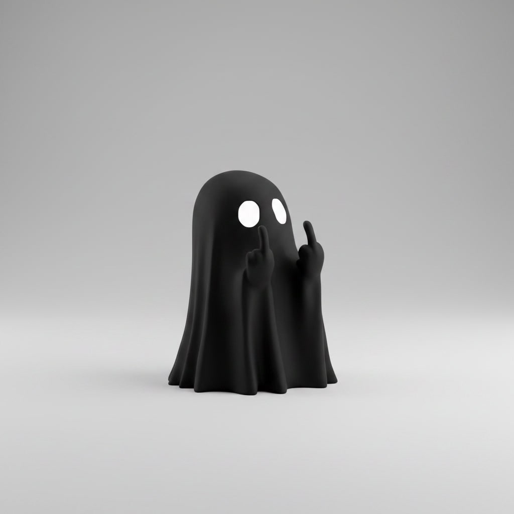 Halloween Ghost Decor Figurine with Middle Finger Gesture Tabletop Statue Face Pumpkin Carve - Image 2