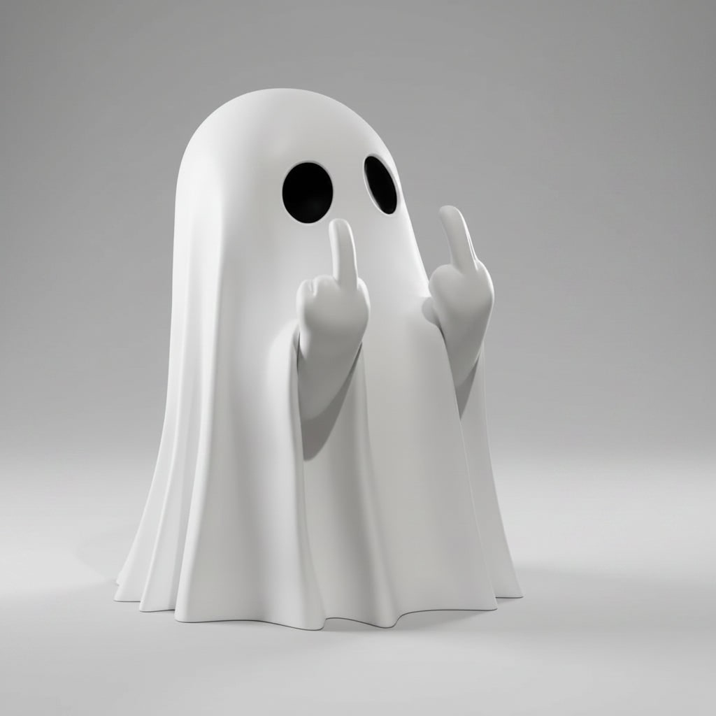 Halloween Ghost Decor Figurine with Middle Finger Gesture Tabletop Statue Face Pumpkin Carve - Image 3