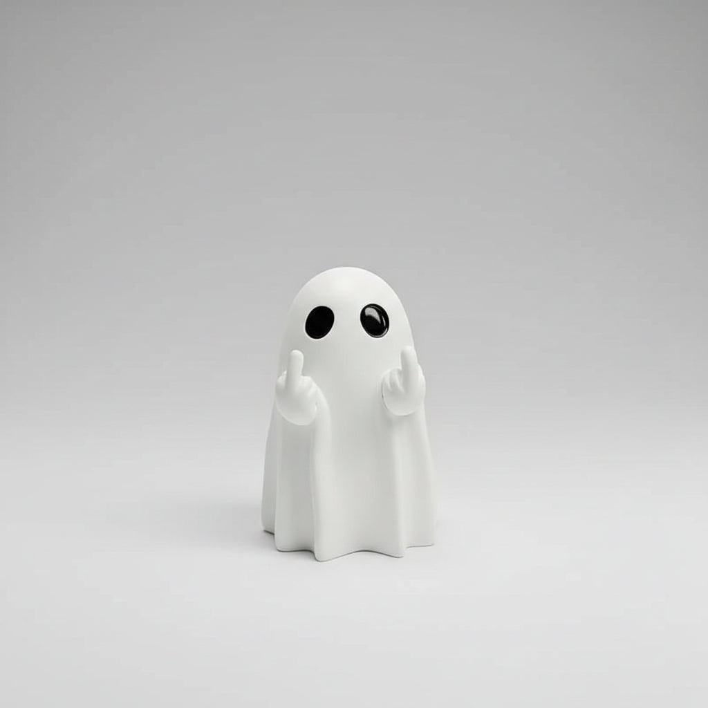 Halloween Ghost Decor Figurine with Middle Finger Gesture Tabletop Statue Face Pumpkin Carve - Image 5
