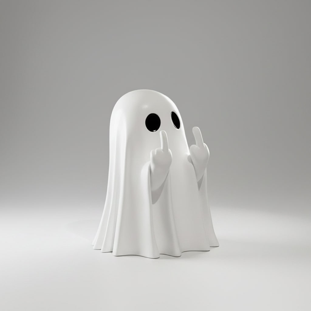 Halloween Ghost Decor Figurine with Middle Finger Gesture Tabletop Statue Face Pumpkin Carve - Image 6