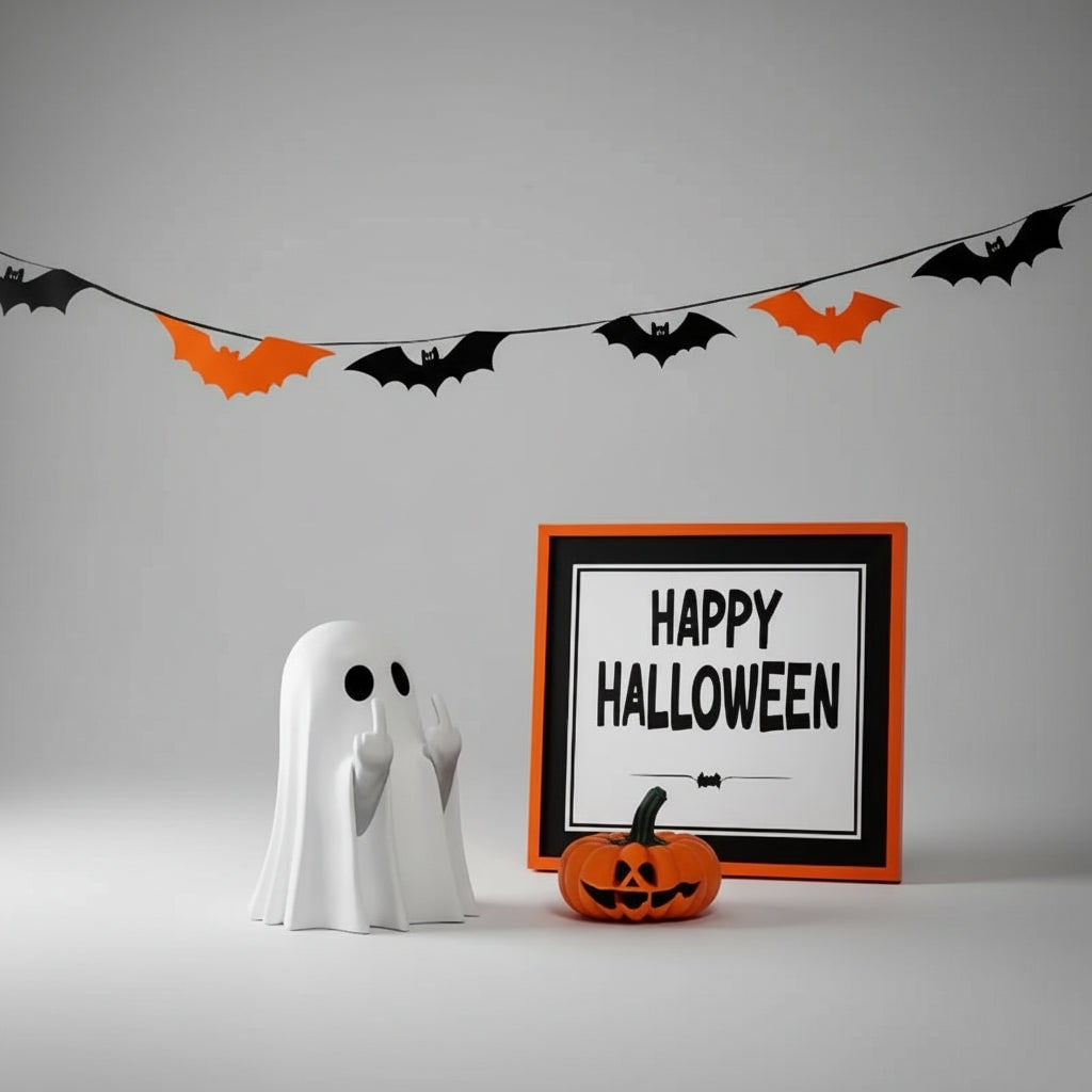 Halloween Ghost Decor Figurine with Middle Finger Gesture Tabletop Statue Face Pumpkin Carve - Image 7