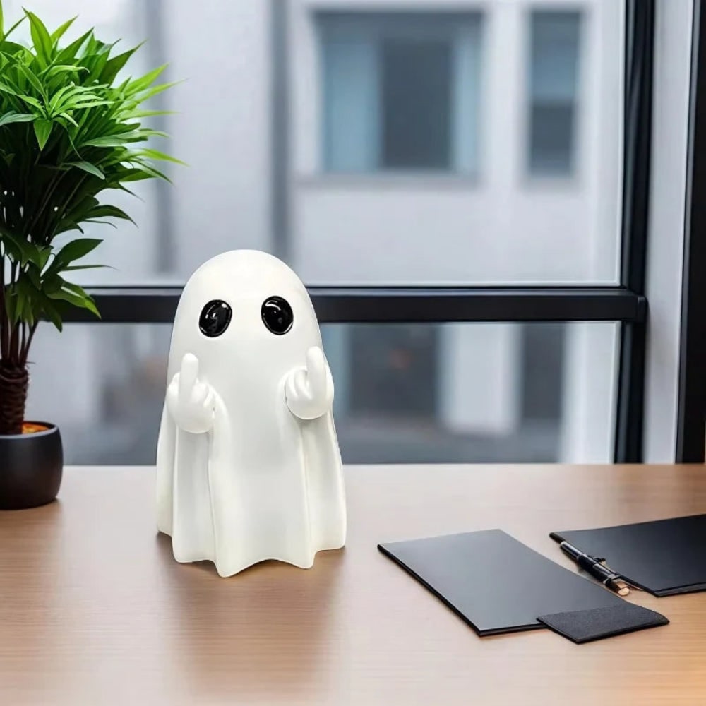 Halloween Ghost Decorations Figurine with Middle Finger Gesture and Resin Base for Tabletop Display - Image 4