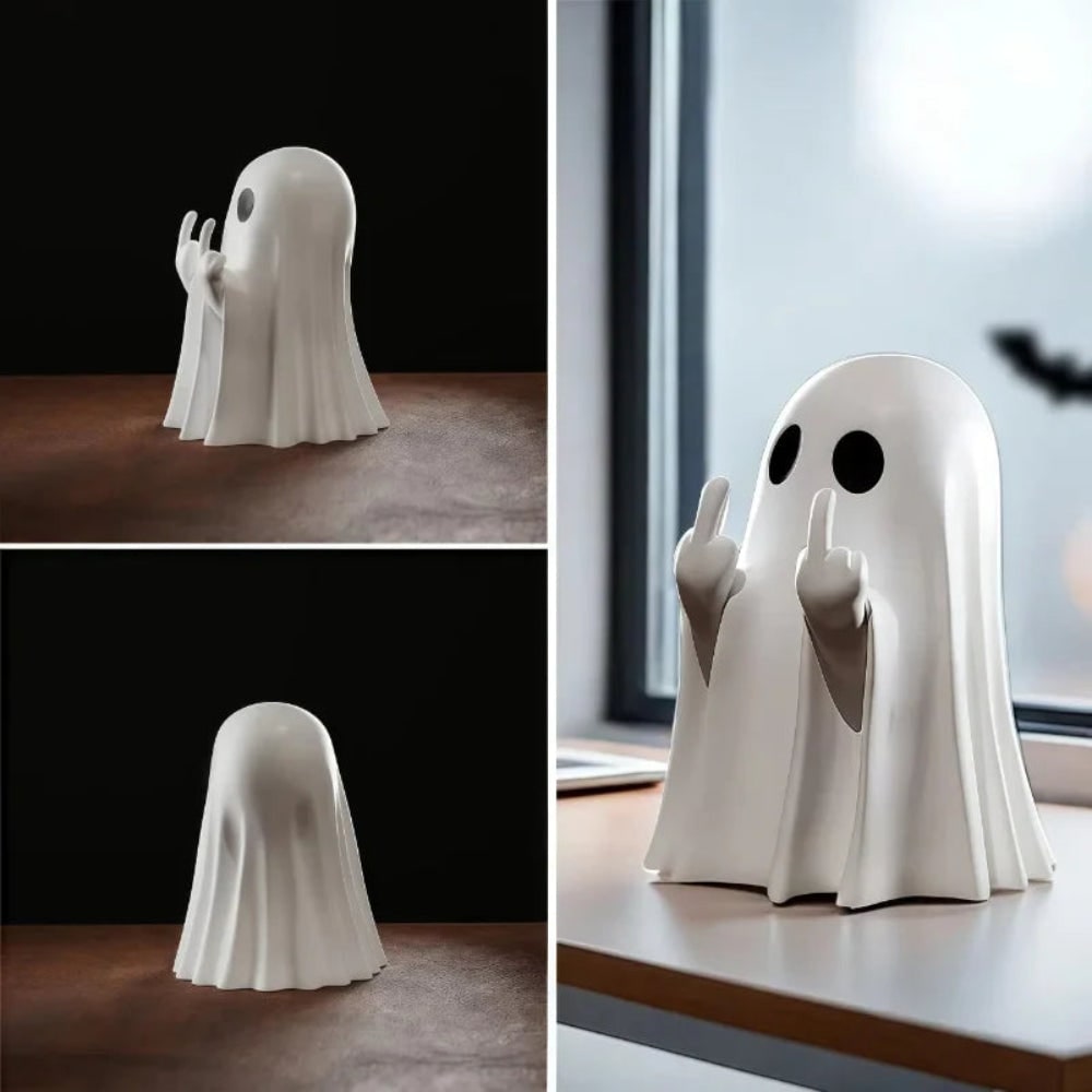 Halloween Ghost Decorations Figurine with Middle Finger Gesture and Resin Base for Tabletop Display - Image 5