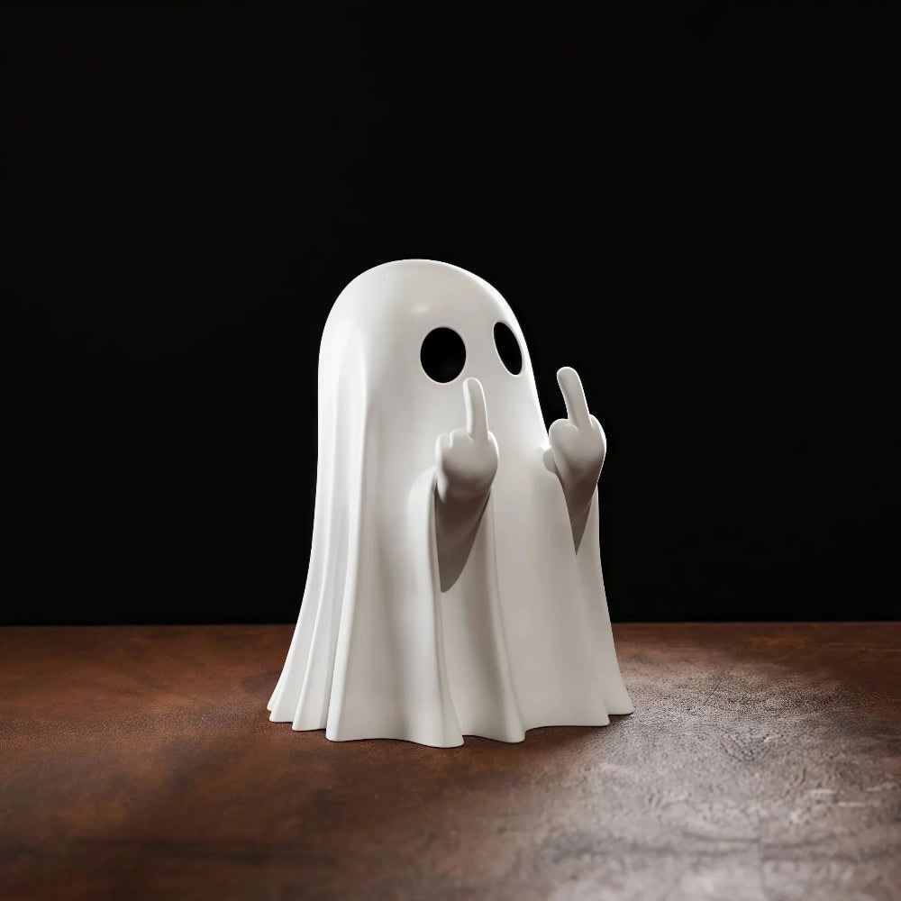 Halloween Ghost Decorations Figurine with Middle Finger Gesture and Resin Base for Tabletop Display - Image 6