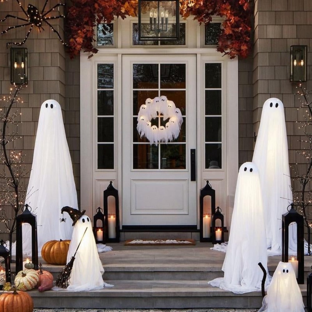 Halloween Ghost Wreath with LED Lights for Door and Outdoor Decoration Fall - Image 5