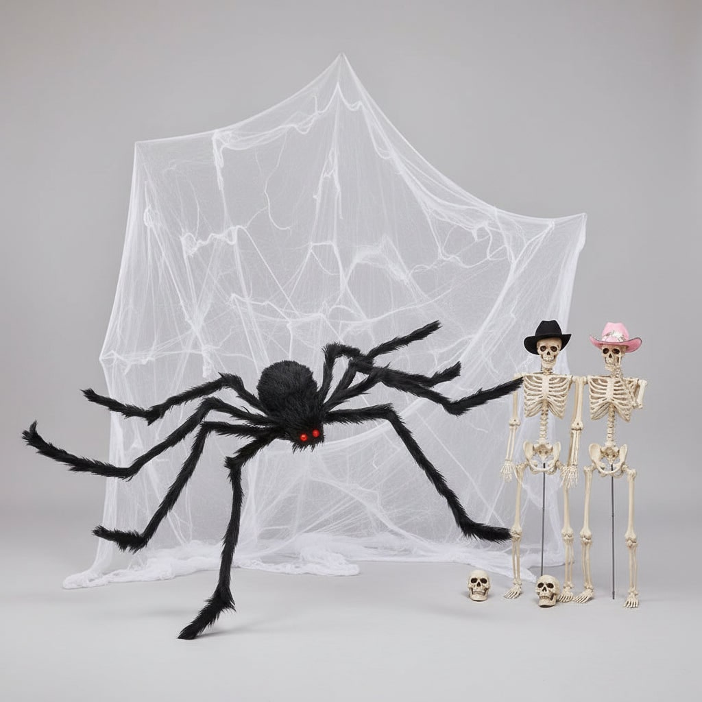 Halloween Giant Spider Decoration with Poseable Legs and Web for Outdoor Yard Party Haunted House - Image 3