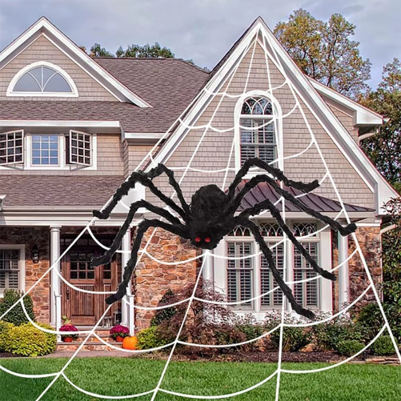 Halloween Giant Spider Decoration with Web for Outdoor Yard Party Prop - Image 4