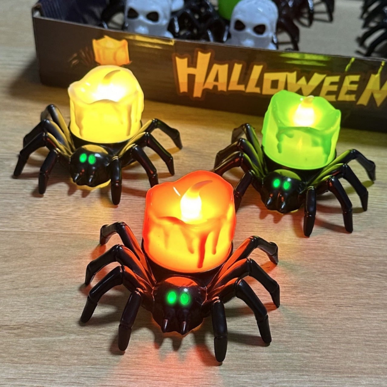 Halloween Giant Spider Lights with LED Glowing Eyes and Candle Flame for Party Decoration - Image 1