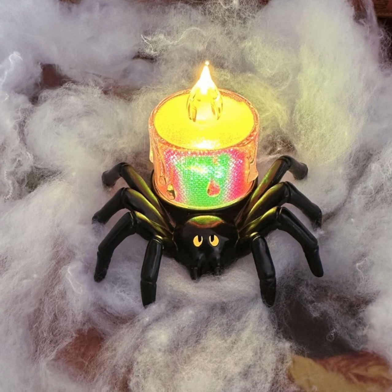 Halloween Giant Spider Lights with LED Glowing Eyes and Candle Flame for Party Decoration - Image 2