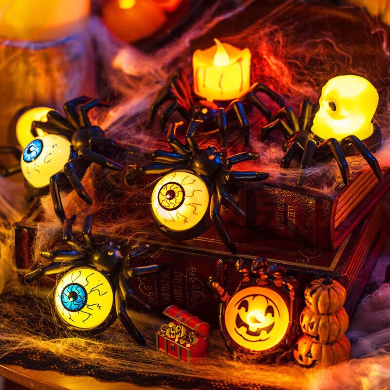 Halloween Giant Spider Lights with LED Glowing Eyes and Candle Flame for Party Decoration - Image 4