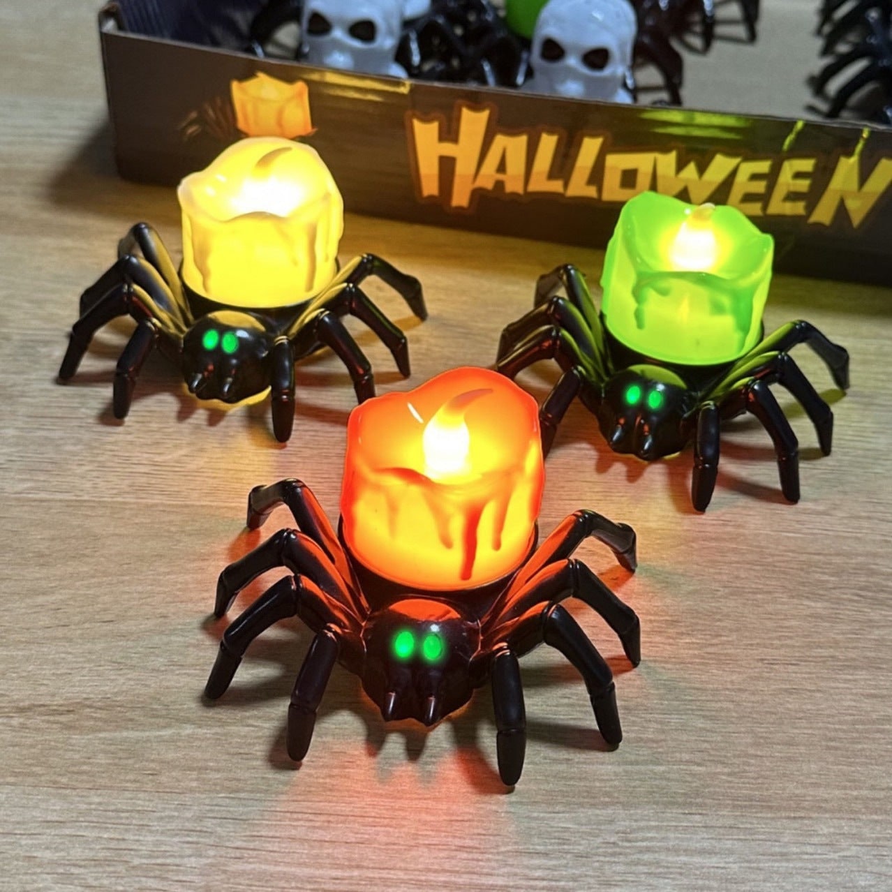 Halloween Giant Spider Lights with LED Glowing Eyes and Candle Flame for Party Decoration - Image 5