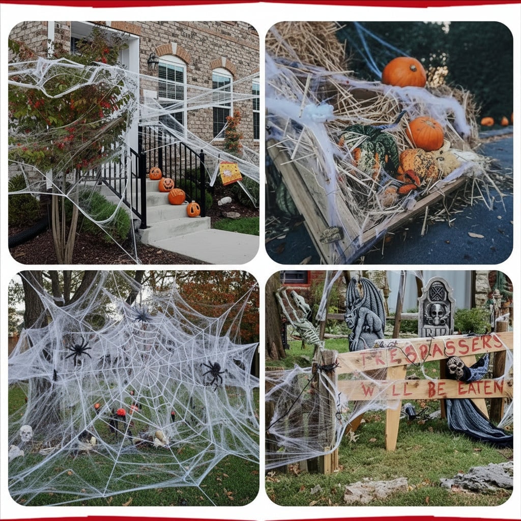 Halloween Giant Spider Web Decoration with Stretch and Plastic for Outdoor Party Decor - Image 3