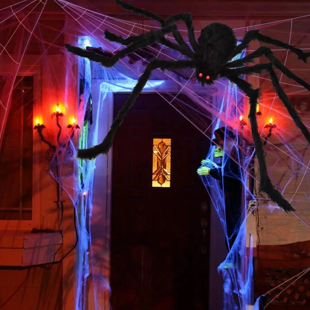 Halloween Giant Spider Web Outdoor Decoration with Poseable Plush and Rope - Image 3