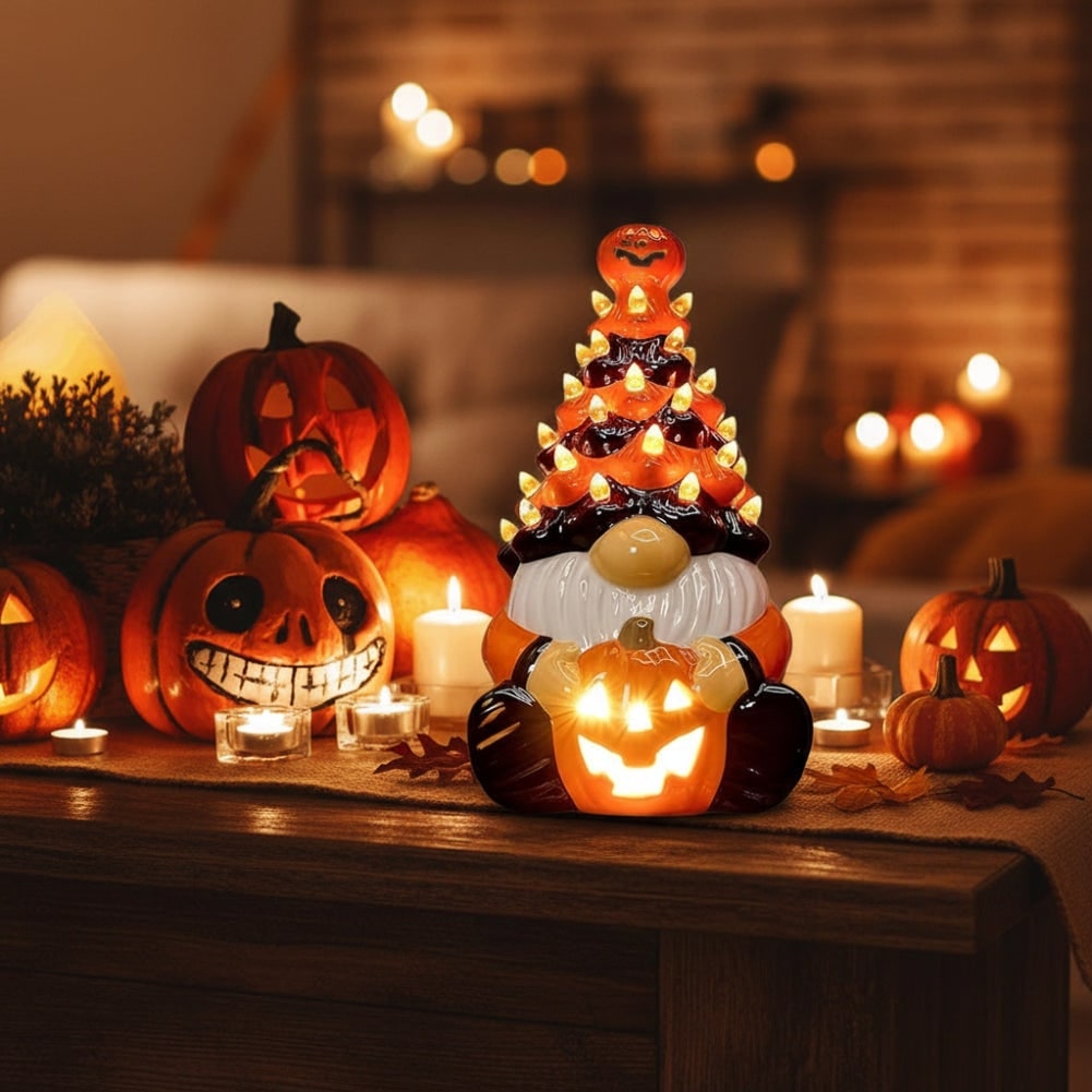 Halloween Gnome Blow Up Decorations with Jack O Lantern LED Lights for Garage Door and Party - Image 1