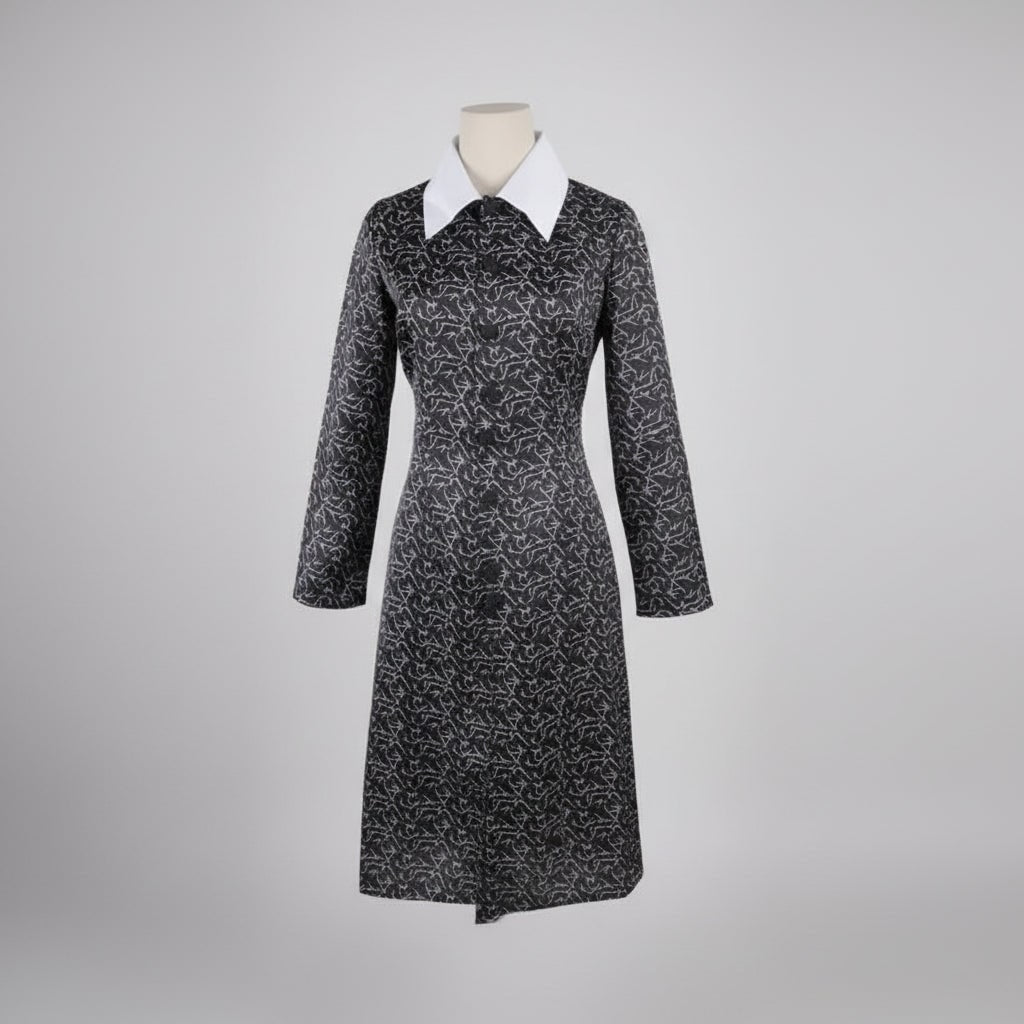 Halloween Gothic Dress Plus Size Costume with White Collar and Long Sleeves - Image 3