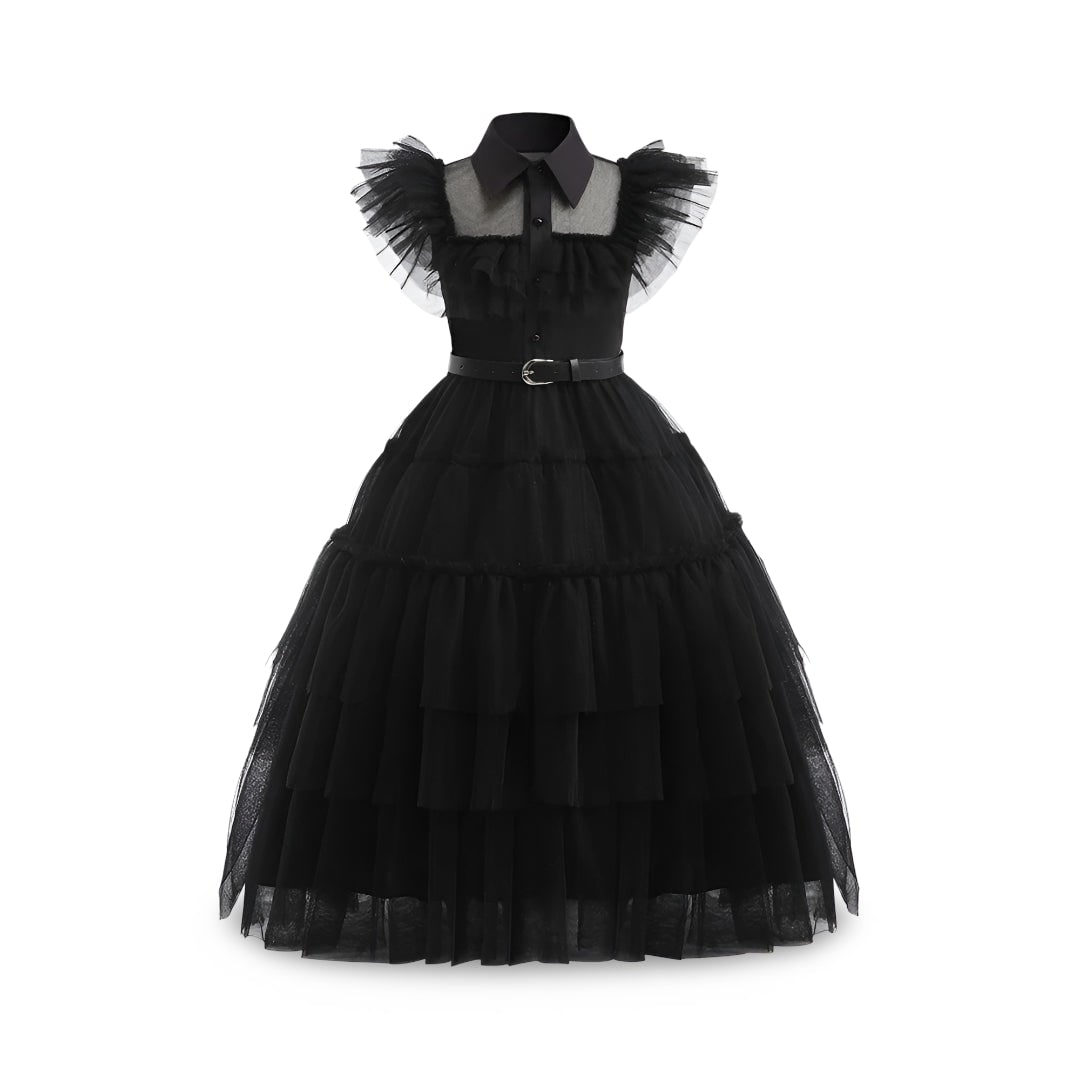Halloween gothic schoolgirl Costume with Tiered Tulle Skirt Wig Socks and Accessories Set - Image 2