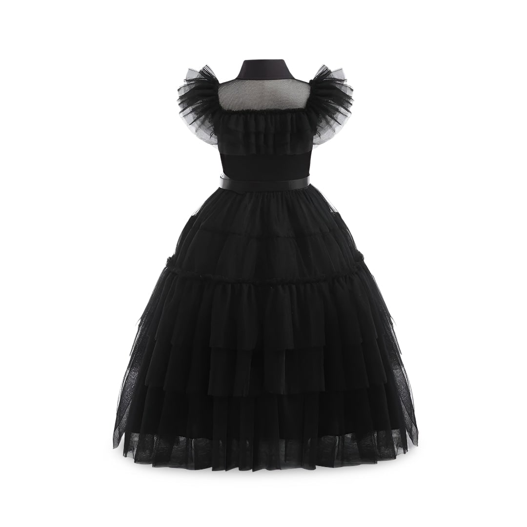 Halloween gothic schoolgirl Costume with Tiered Tulle Skirt Wig Socks and Accessories Set - Image 3