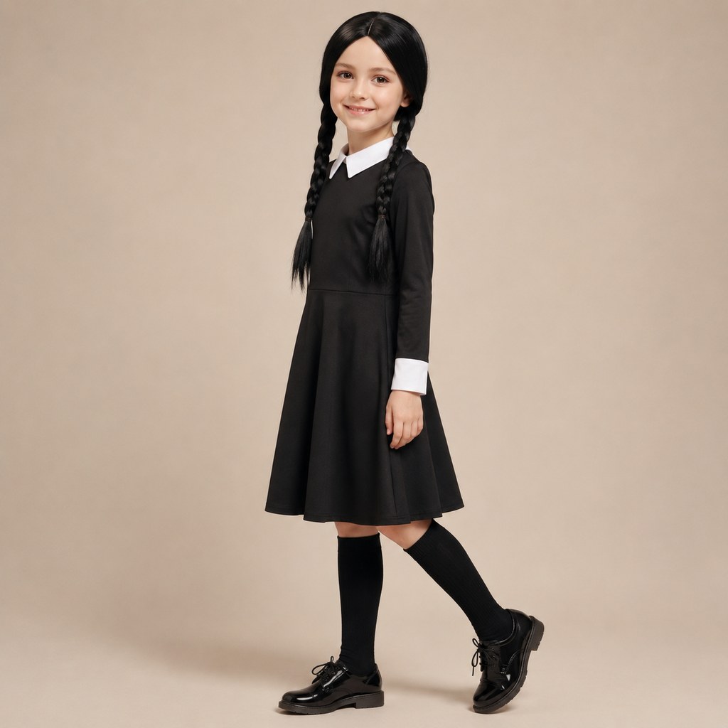 Halloween gothic schoolgirl Family Costume Outfit with Braided and Pointed Collar - Image 1