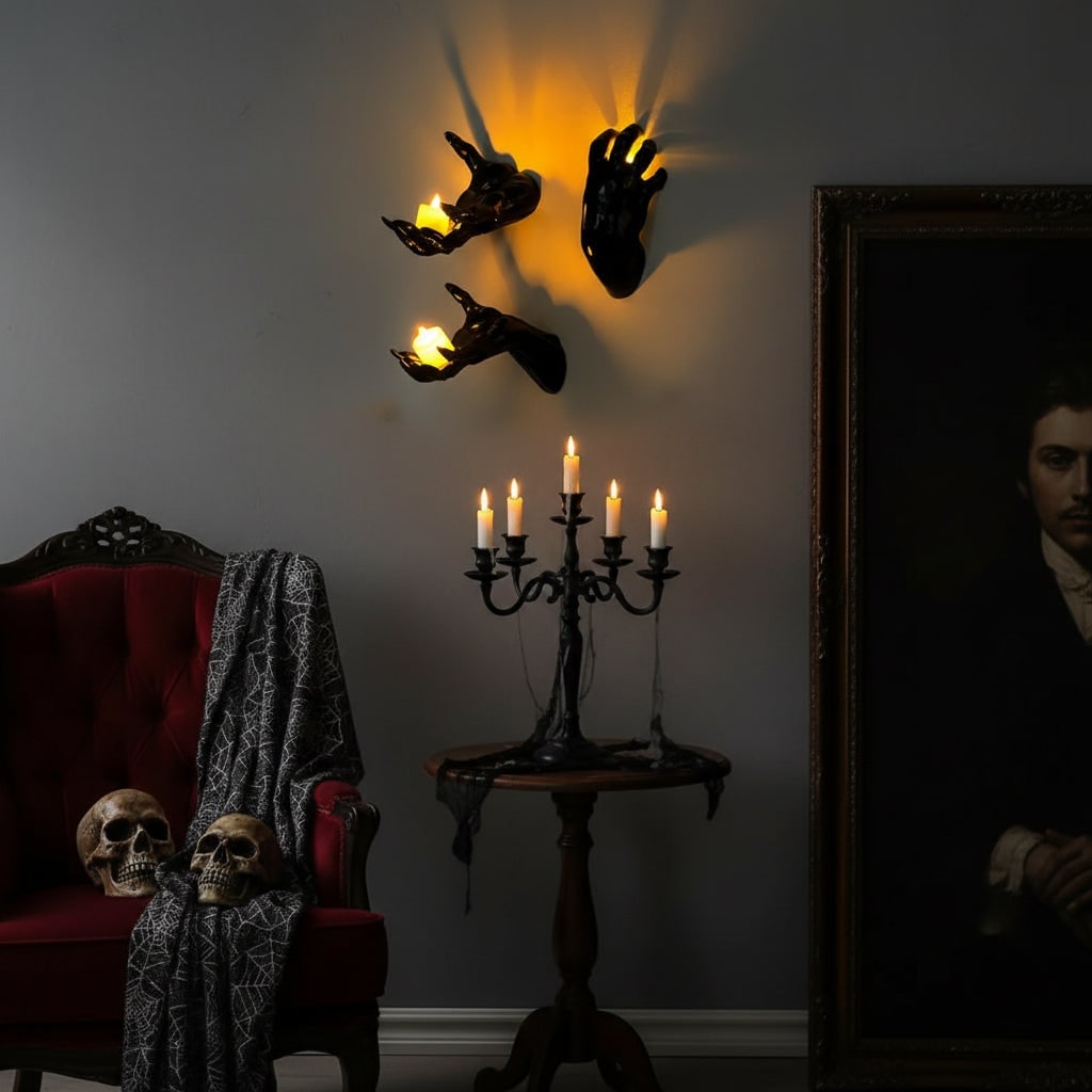 Halloween Gothic Wall Decor 3D Hand Candle Holders for Bathroom Dining Room Kitchen - Image 1