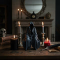 Halloween Grim Reaper Decor Statue Figurine with Hooded Draped Robe Design Shelf Sitter - Image 1