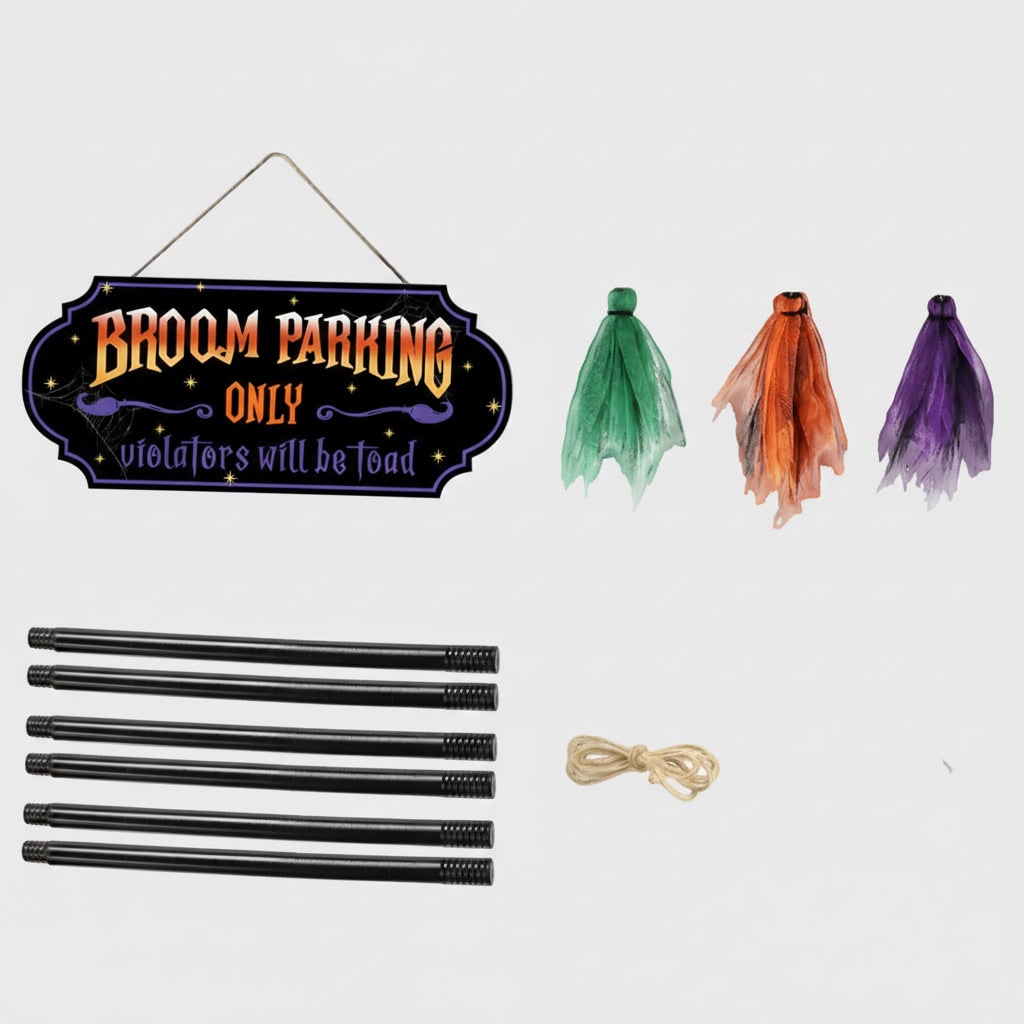 Halloween Hanging Decoration Sign with Broom Parking Design for Outdoor Yard Decor - Image 1