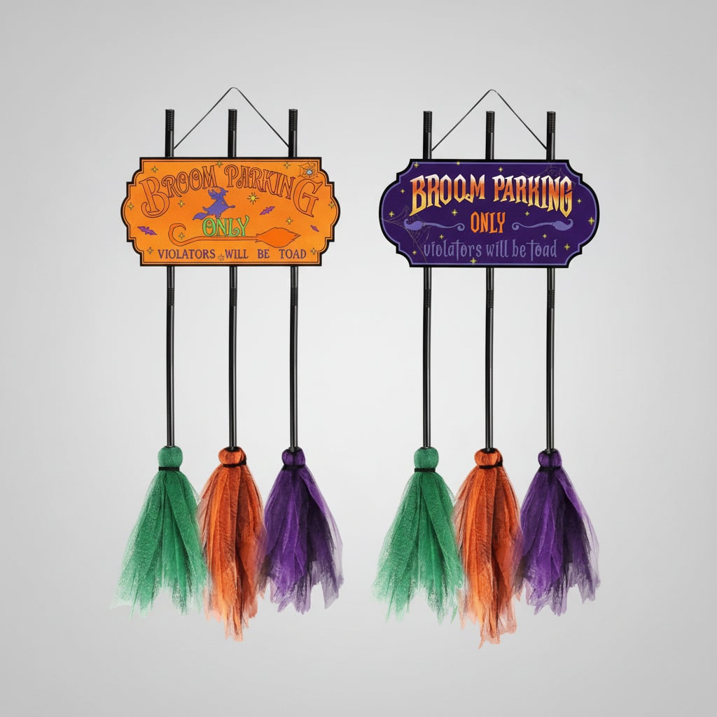 Halloween Hanging Decoration Sign with Broom Parking Design for Outdoor Yard Decor - Image 2