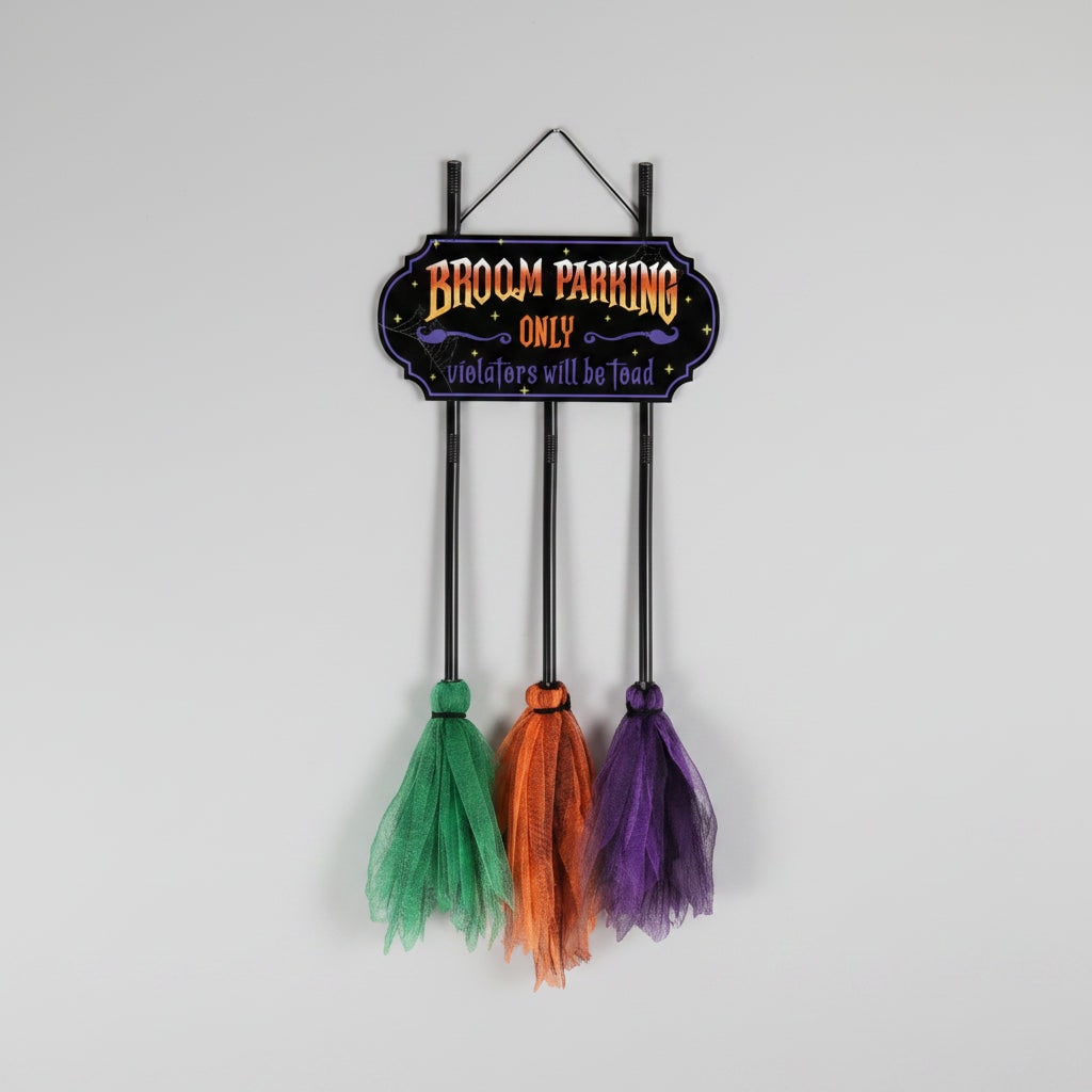 Halloween Hanging Decoration Sign with Broom Parking Design for Outdoor Yard Decor - Image 3