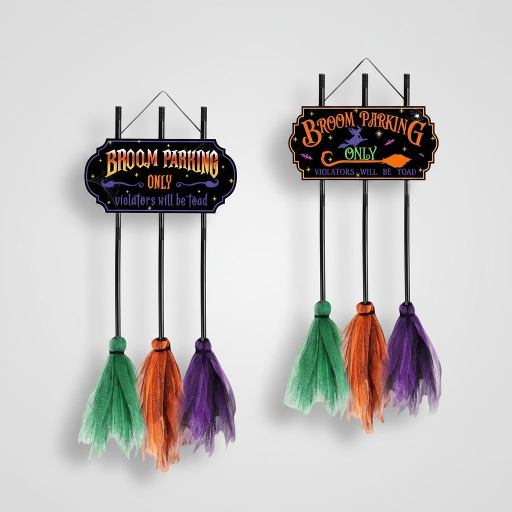 Halloween Hanging Decoration Sign with Broom Parking Design for Outdoor Yard Decor - Image 5