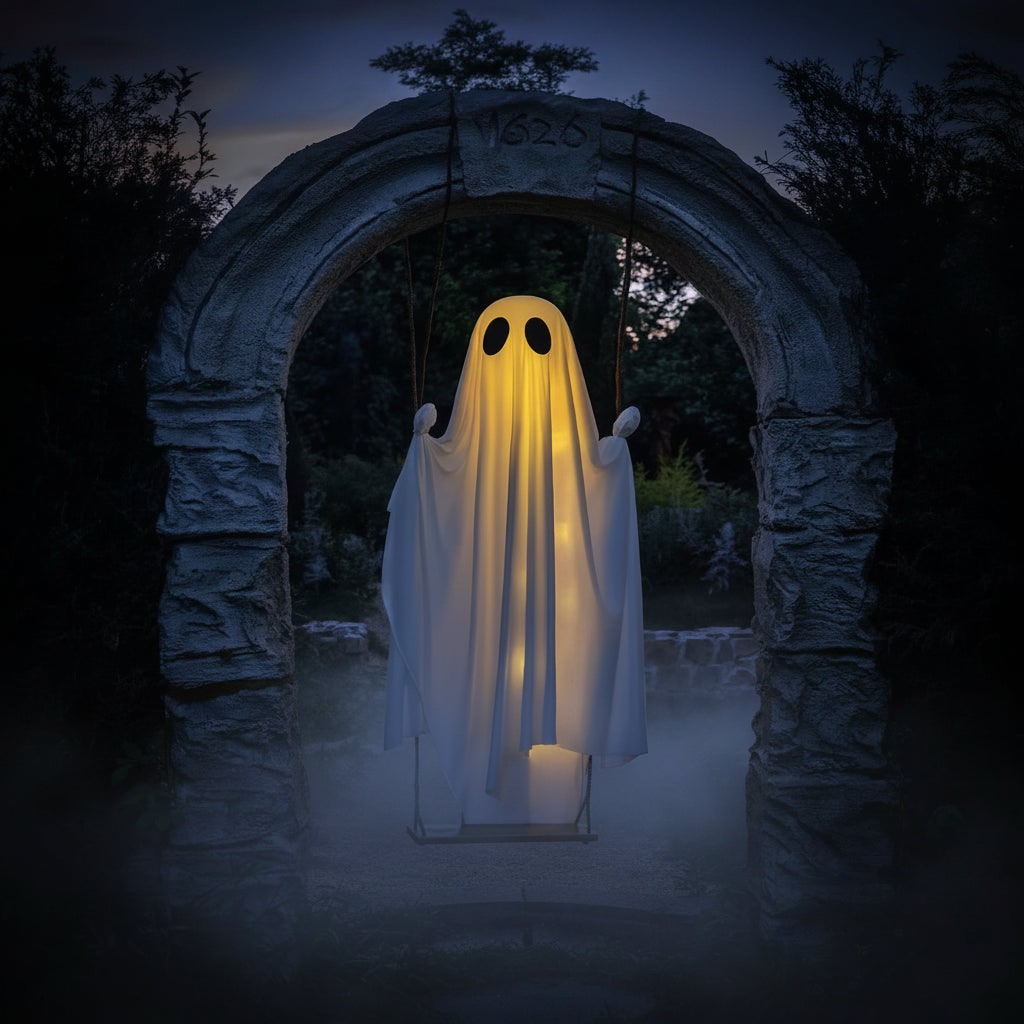 Halloween Hanging Ghost Decoration with LED Light Swing for Outdoor Yard Party Decor - Image 2