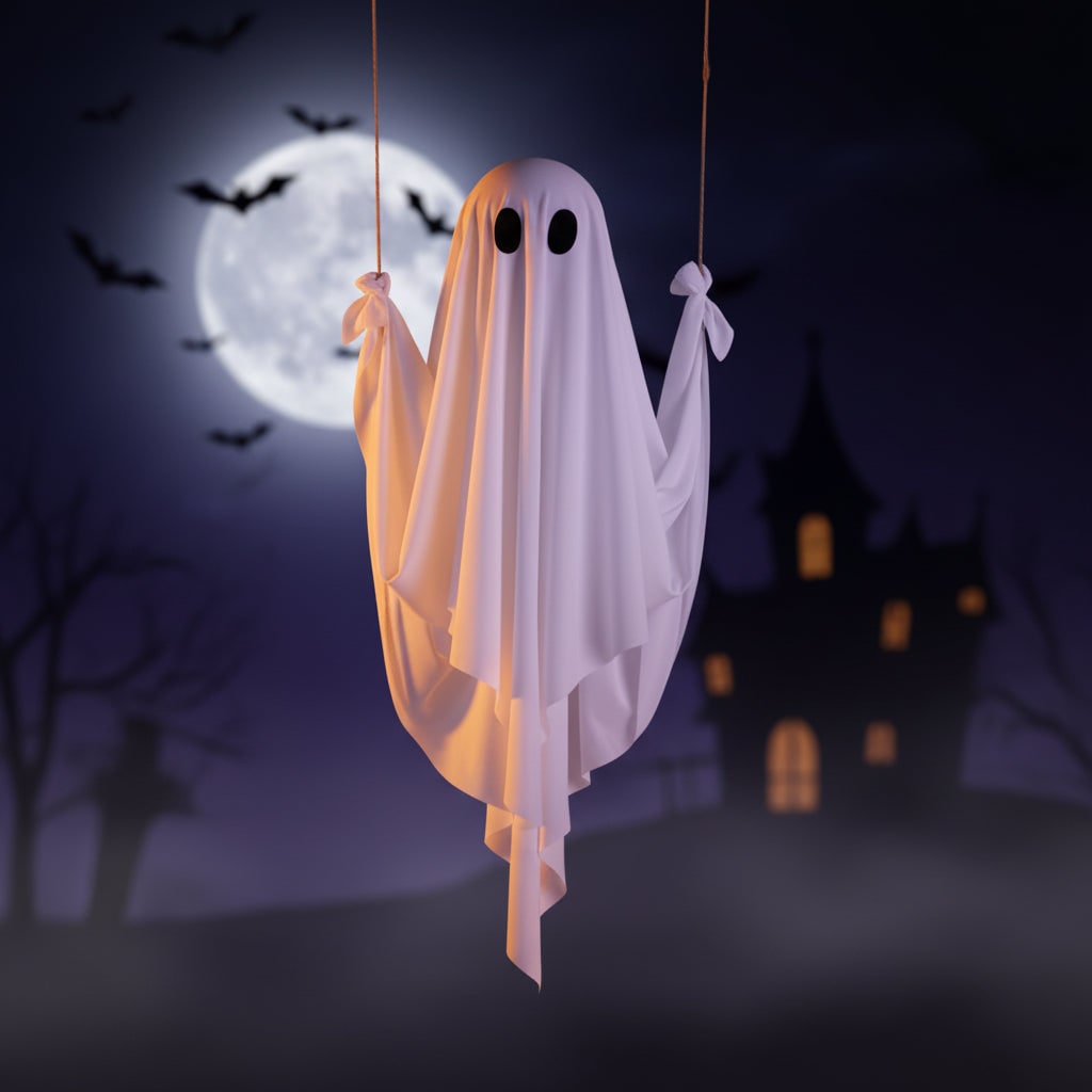 Halloween Hanging Ghost Decoration with LED Light Swing for Outdoor Yard Party Decor - Image 3
