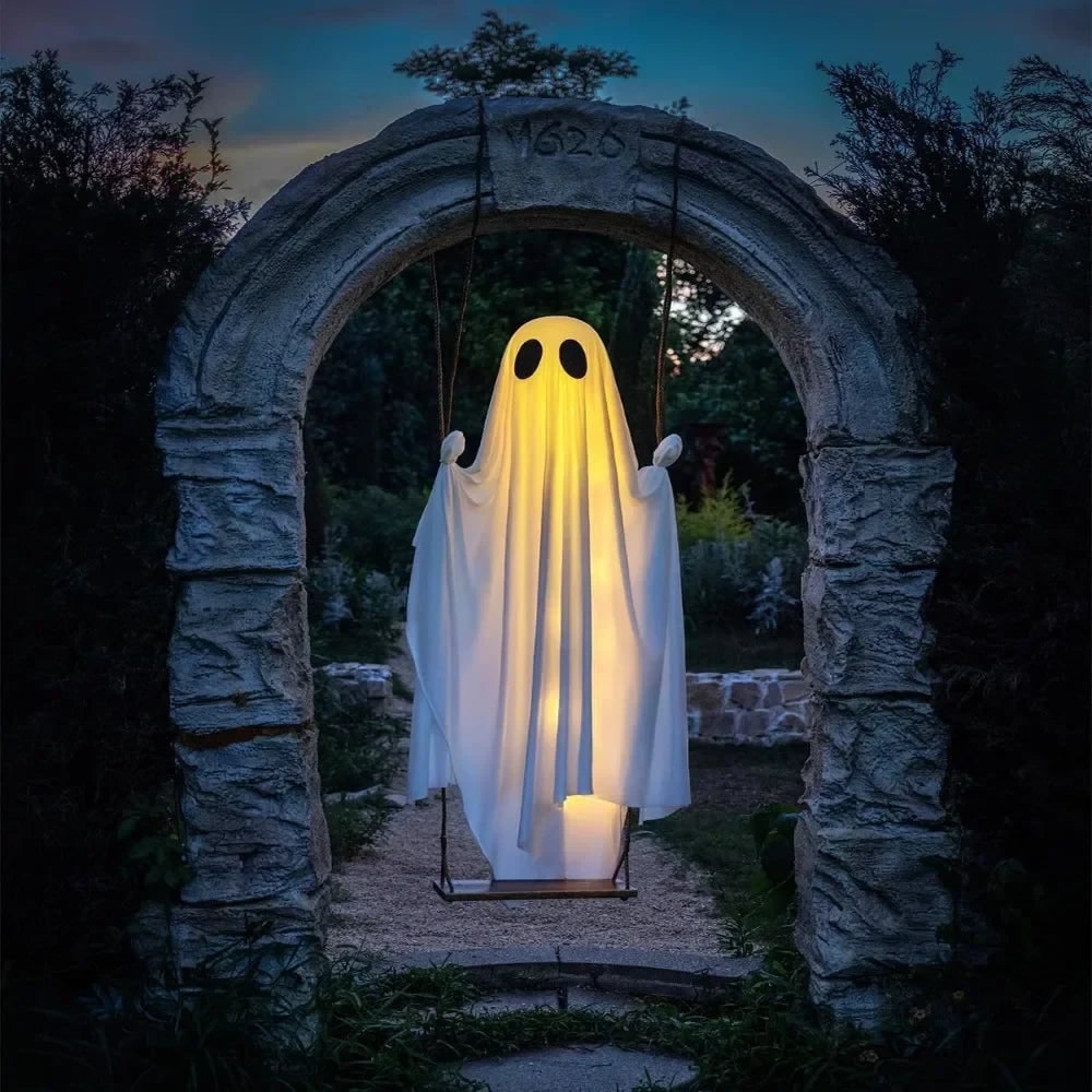 Halloween Hanging Ghost Decoration with LED Light Up and Remote Control for Yard - Image 1