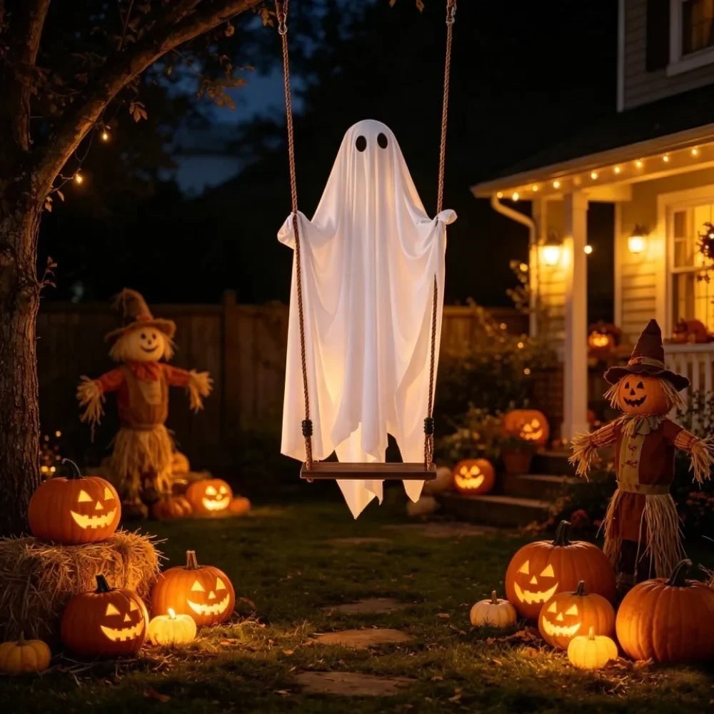 Halloween Hanging Ghost Decoration with LED Light Up and Remote Control for Yard - Image 3