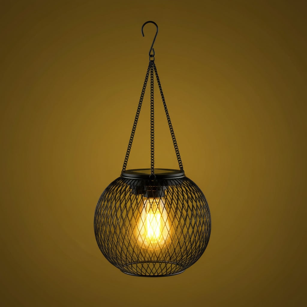 Halloween Hanging Solar Lantern Outdoor Lights with Black Metal Mesh Globe for Yard Decoration - Image 1