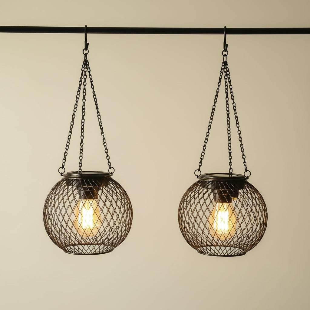 Halloween Hanging Solar Lantern Outdoor Lights with Black Metal Mesh Globe for Yard Decoration - Image 2